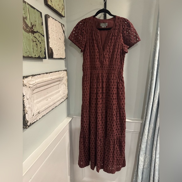 Anthropologie Somerset Eyelet Maxi Dress Chocolate Brown - M - Picture 7 of 8